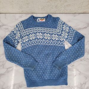 DR. Denton Vintage Kids Blue White Knit Sweater Fair Isle Winter Christmas